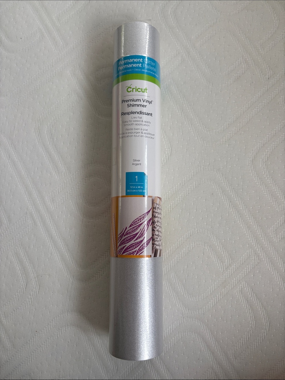NWT New Cricut Premium Shimmer Glitter Vinyl Roll - Silver Metallic 12”x48”
